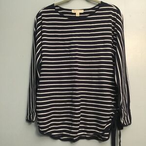 Michael Kors Navy and Cream Striped Long Sleeve Top